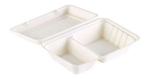 Image de COFFRET REPAS 2 COMPARTIMENTS 241X163X65 BAGASSE BLANC C/250